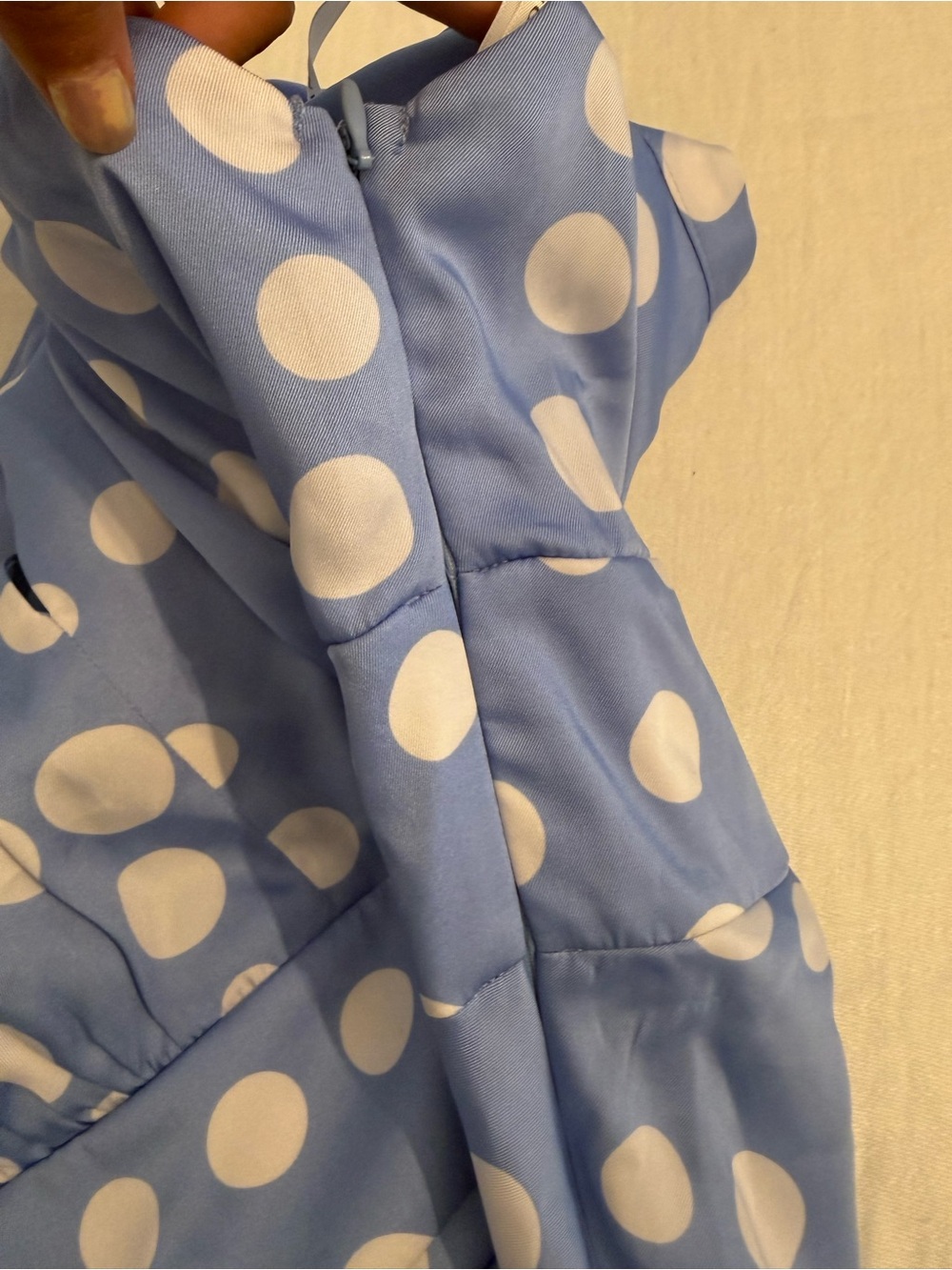 Donna Karan blue SATIN POLKA-DOT TIE-NECK MIDI DRESS - Picture 8 of 12